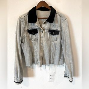 Denim jacket with velvet collar and accents